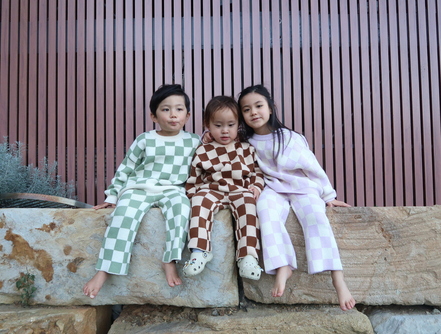 zaza checkerboard knit set - sage