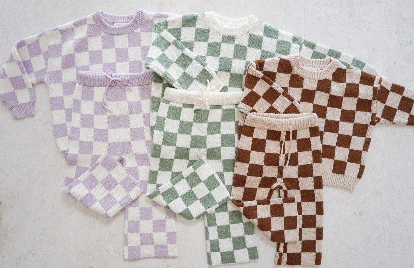 zaza checkerboard knit set - chocolate