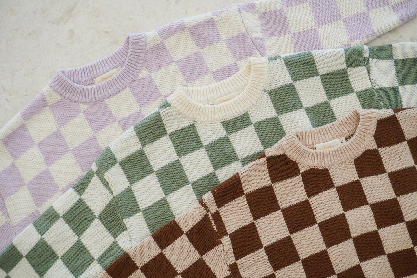 zaza checkerboard knit set - chocolate