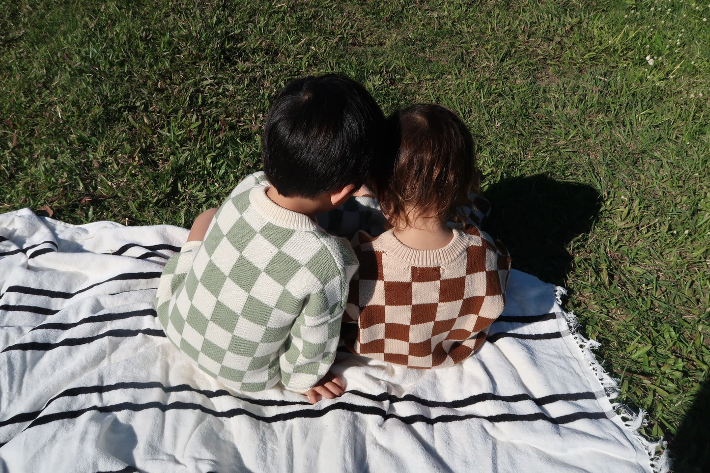 zaza checkerboard knit set - chocolate