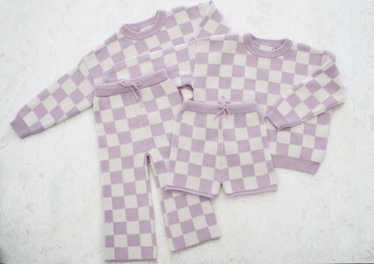 zaza checkerboard knit set - lilac