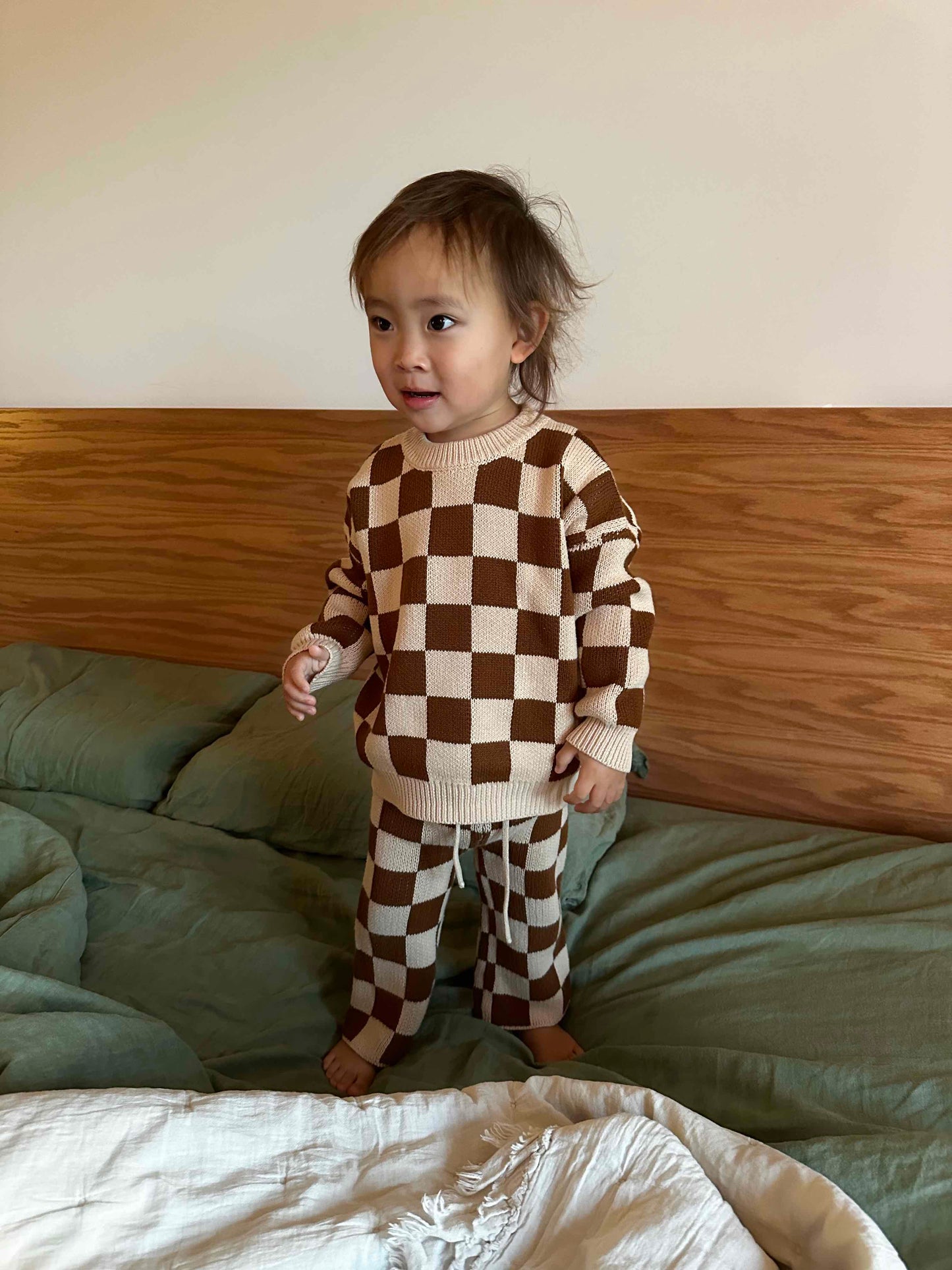 zaza checkerboard knit set - chocolate