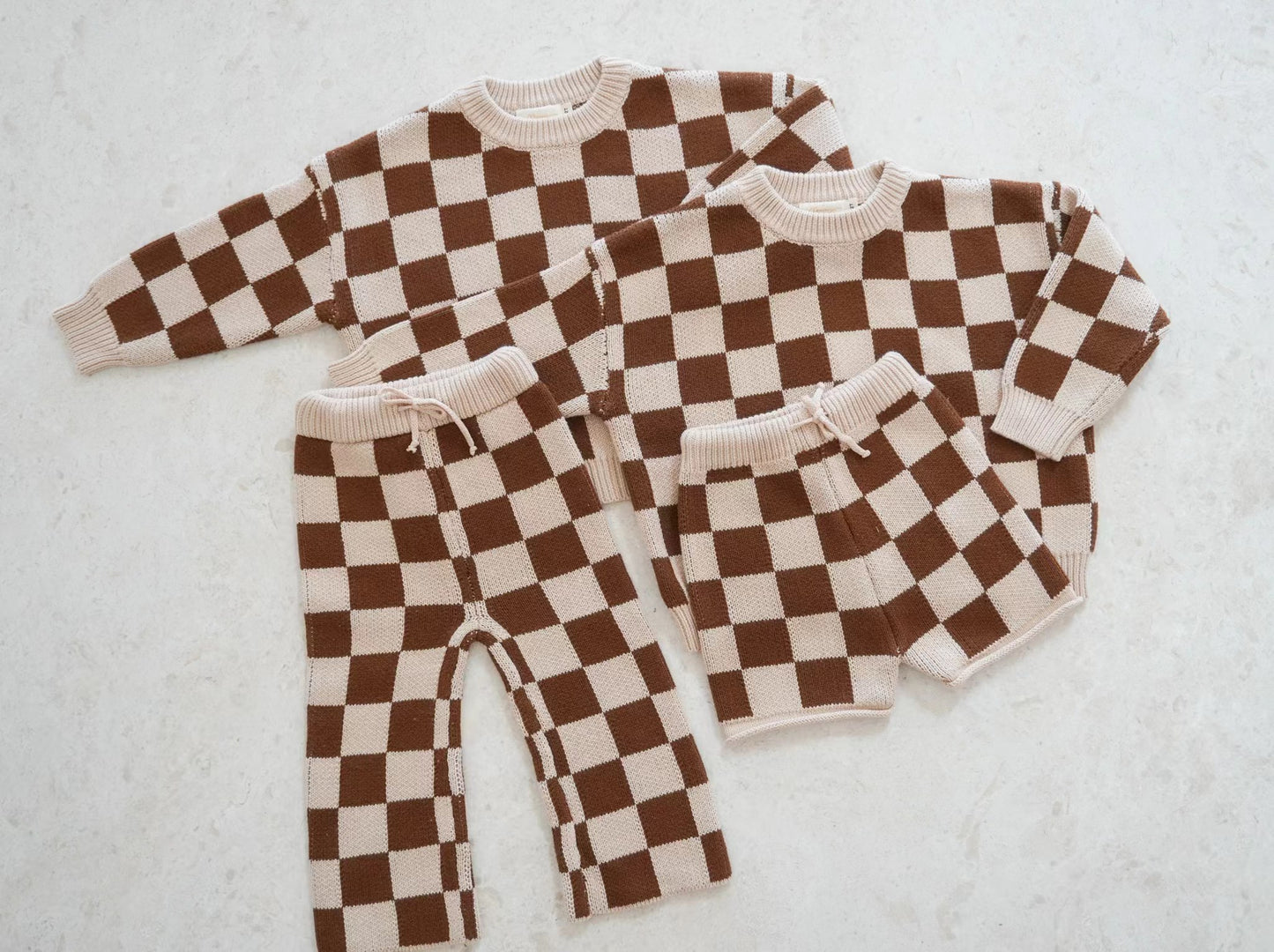 zaza checkerboard knit set - chocolate