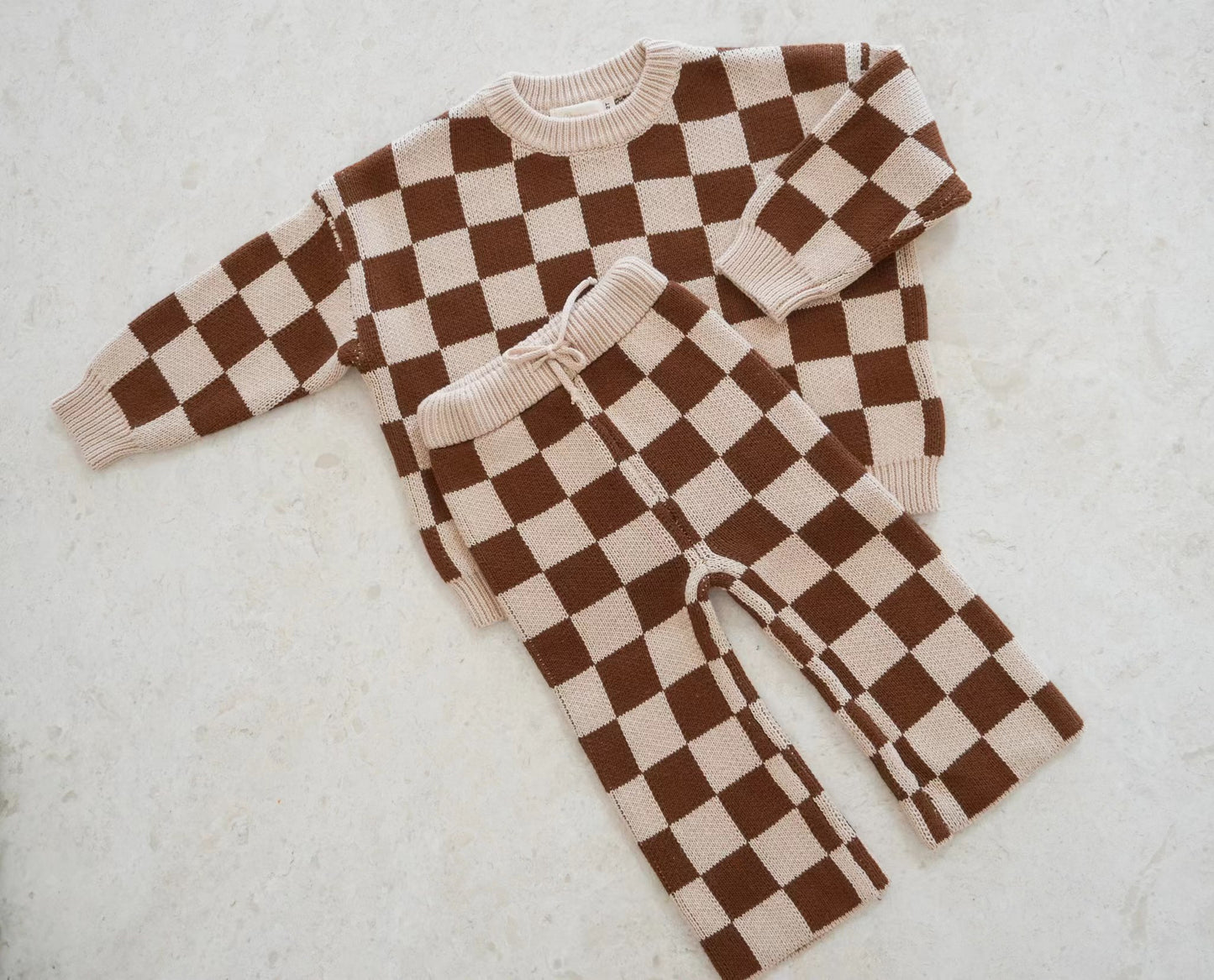 zaza checkerboard knit set - chocolate