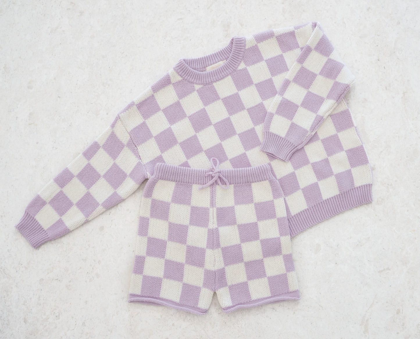 zaza checkerboard knit set - lilac