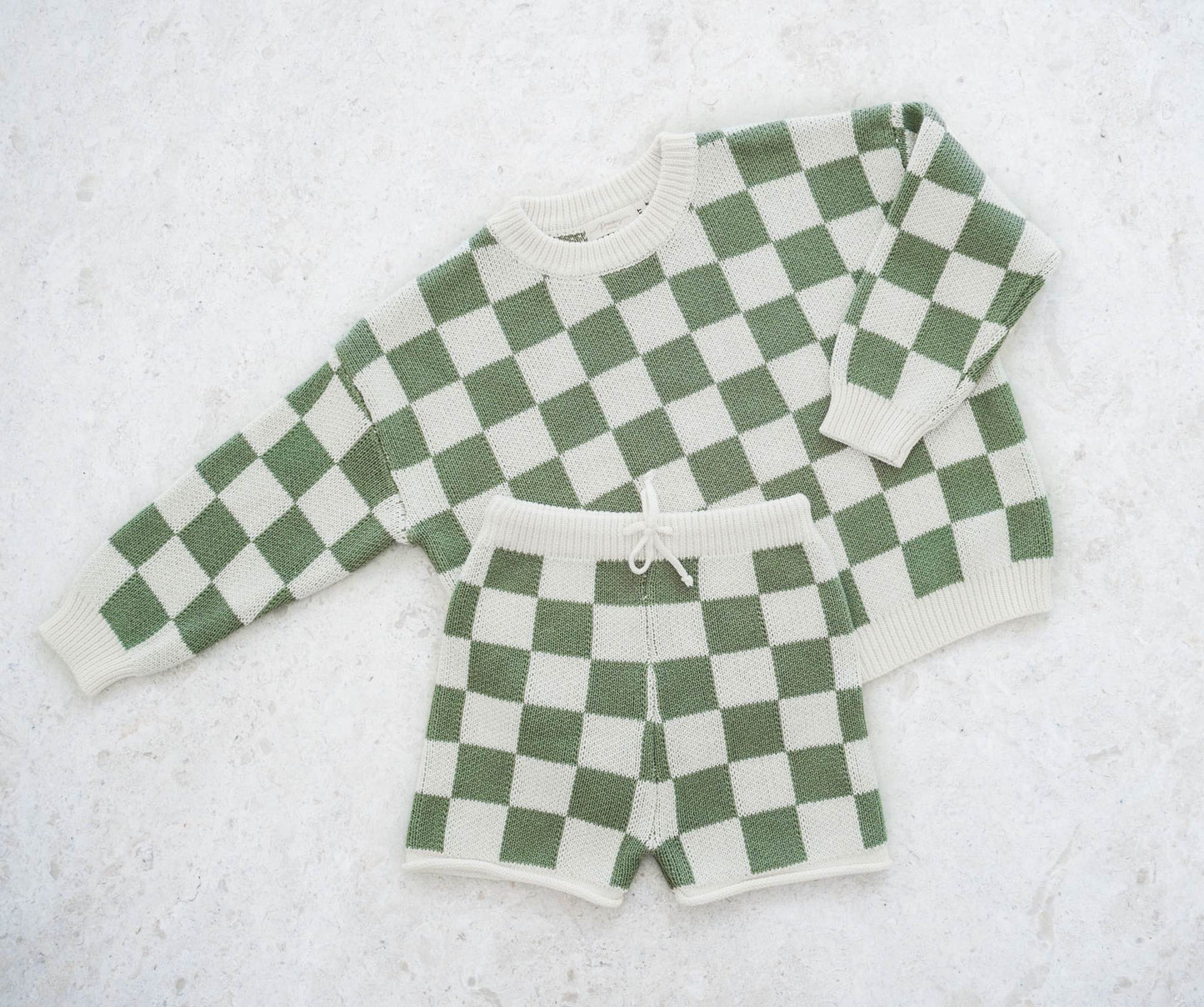 zaza checkerboard knit set - sage