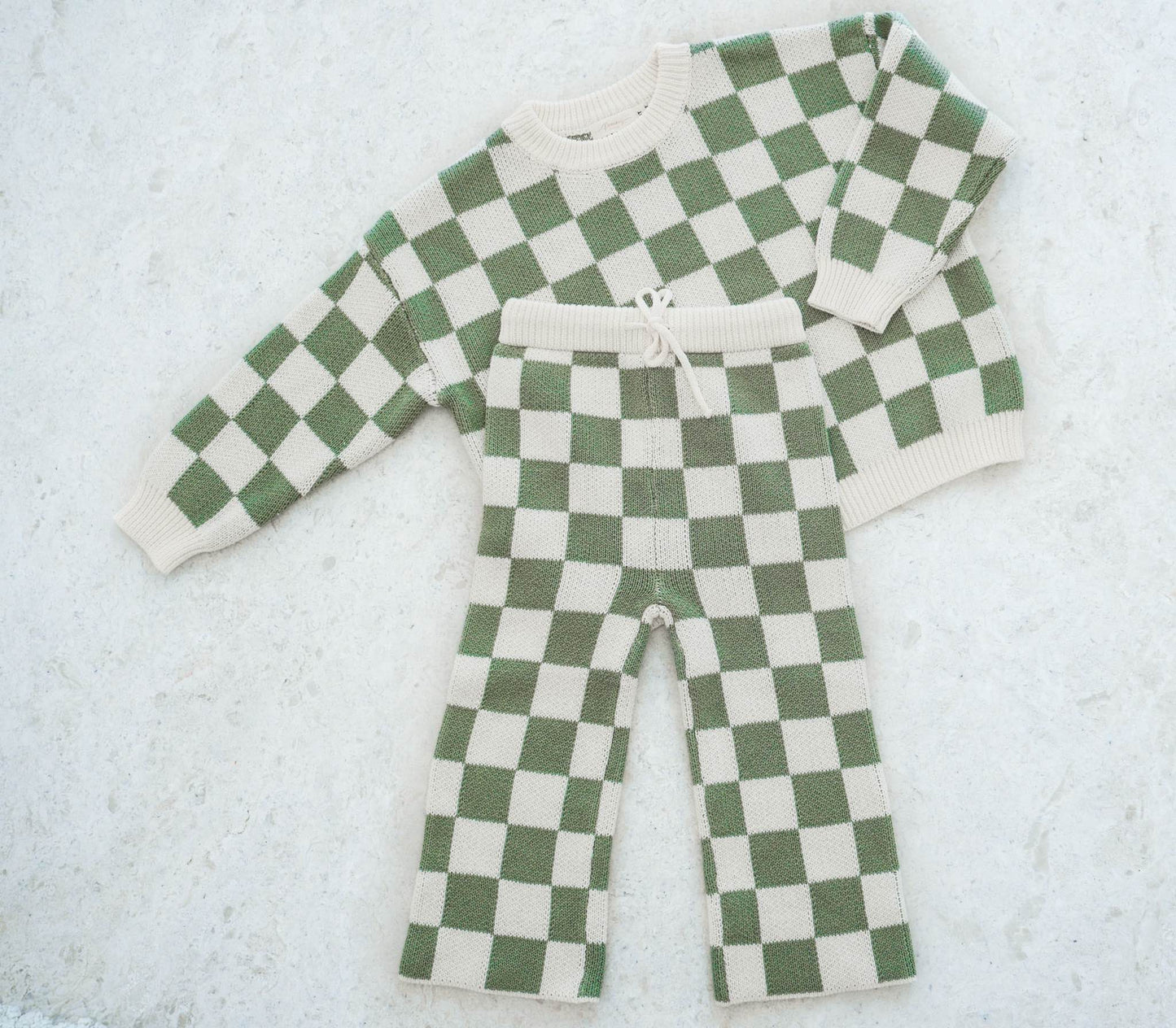 zaza checkerboard knit set - sage