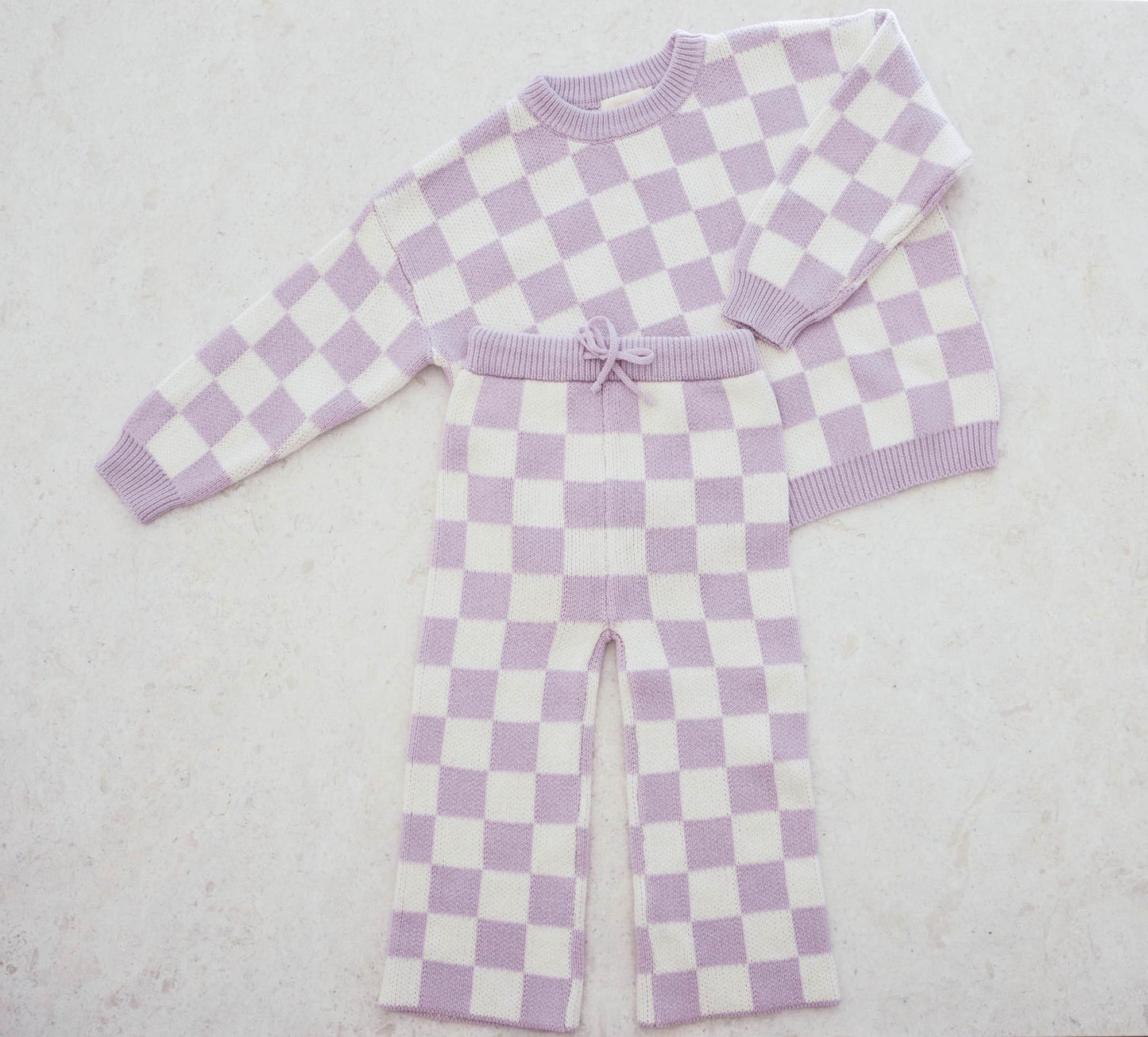 zaza checkerboard knit set - lilac