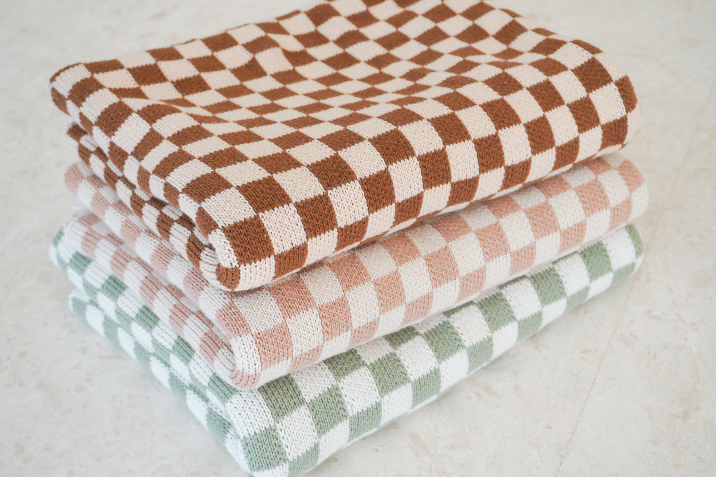 riley checkerboard knit blanket - sage