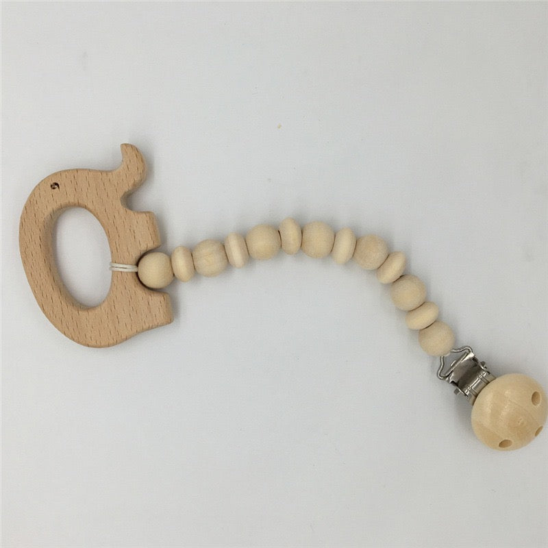 elephant wooden pacifier chain