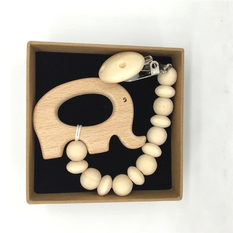 elephant wooden pacifier chain