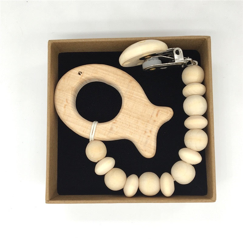 elephant wooden pacifier chain