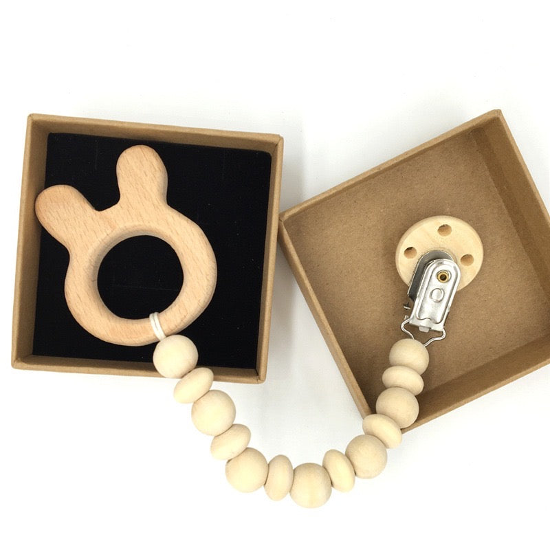 elephant wooden pacifier chain